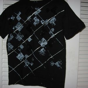 Mens Black T-Shirt Multidimensional Short SLeeve
